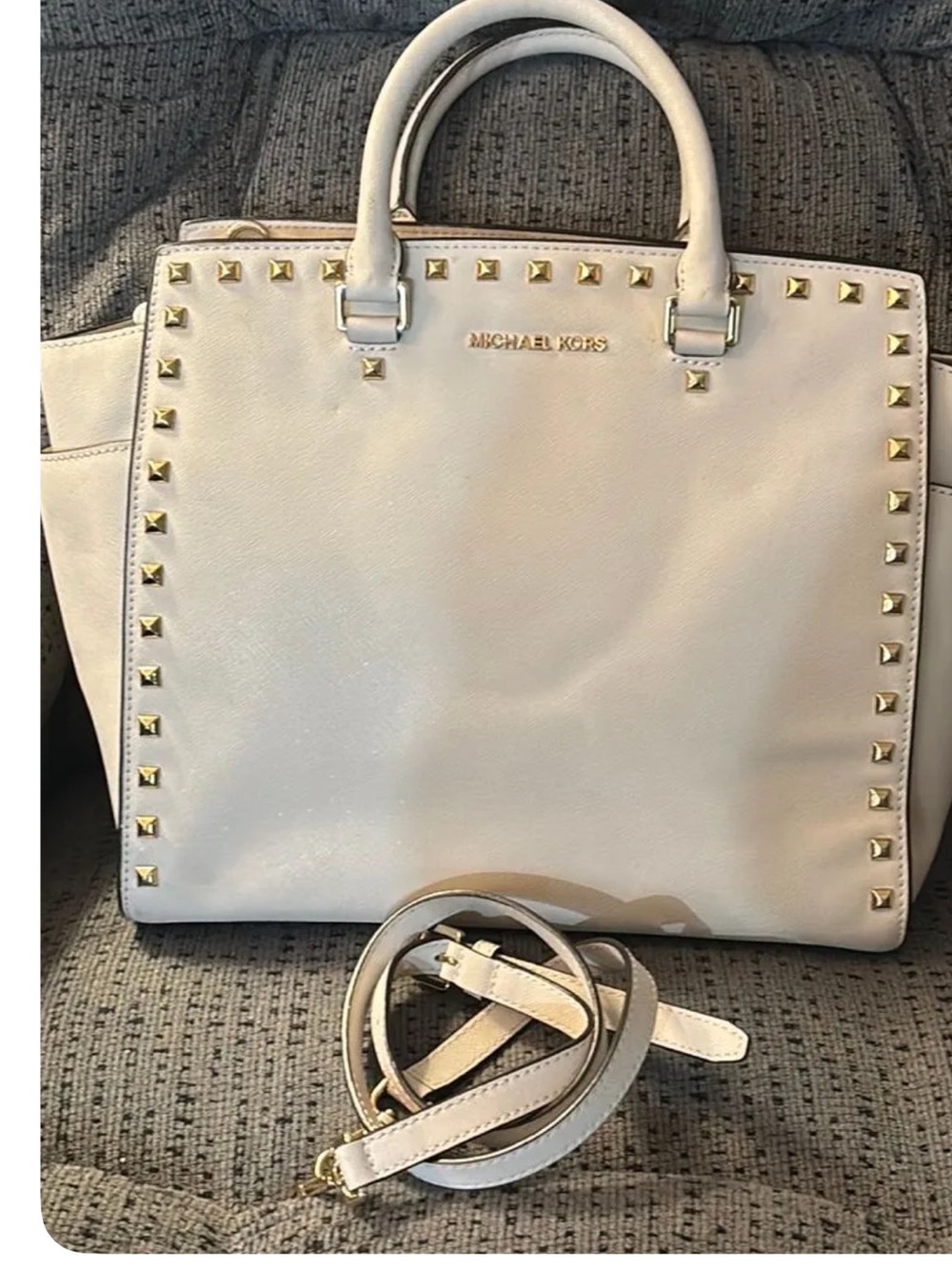 Michael Kors White Satchel with Gold Studs